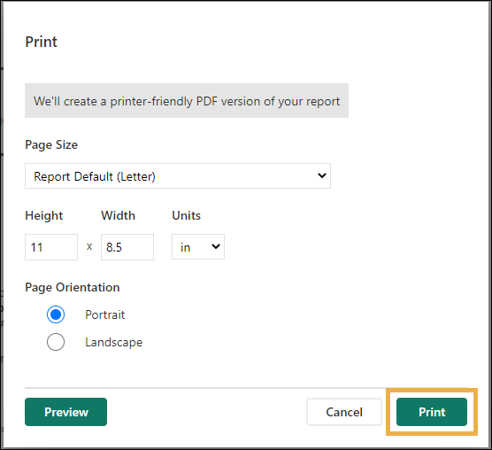 Print Settings window with a yellow highlight box around the Print button.